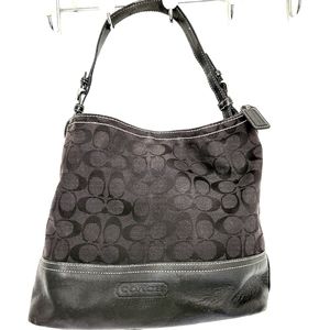 Coach Black Signature Canva Tote with Leather Trim